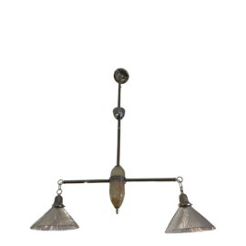 1920's Two-Light Glass + Chrome Finish Metal Pendant