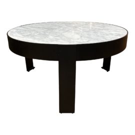 NEW Kelly Wearstler Round White Marble + Iron Coffee Table