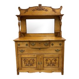 Early 20th Century Two Piece Wood Sideboard + Mirror