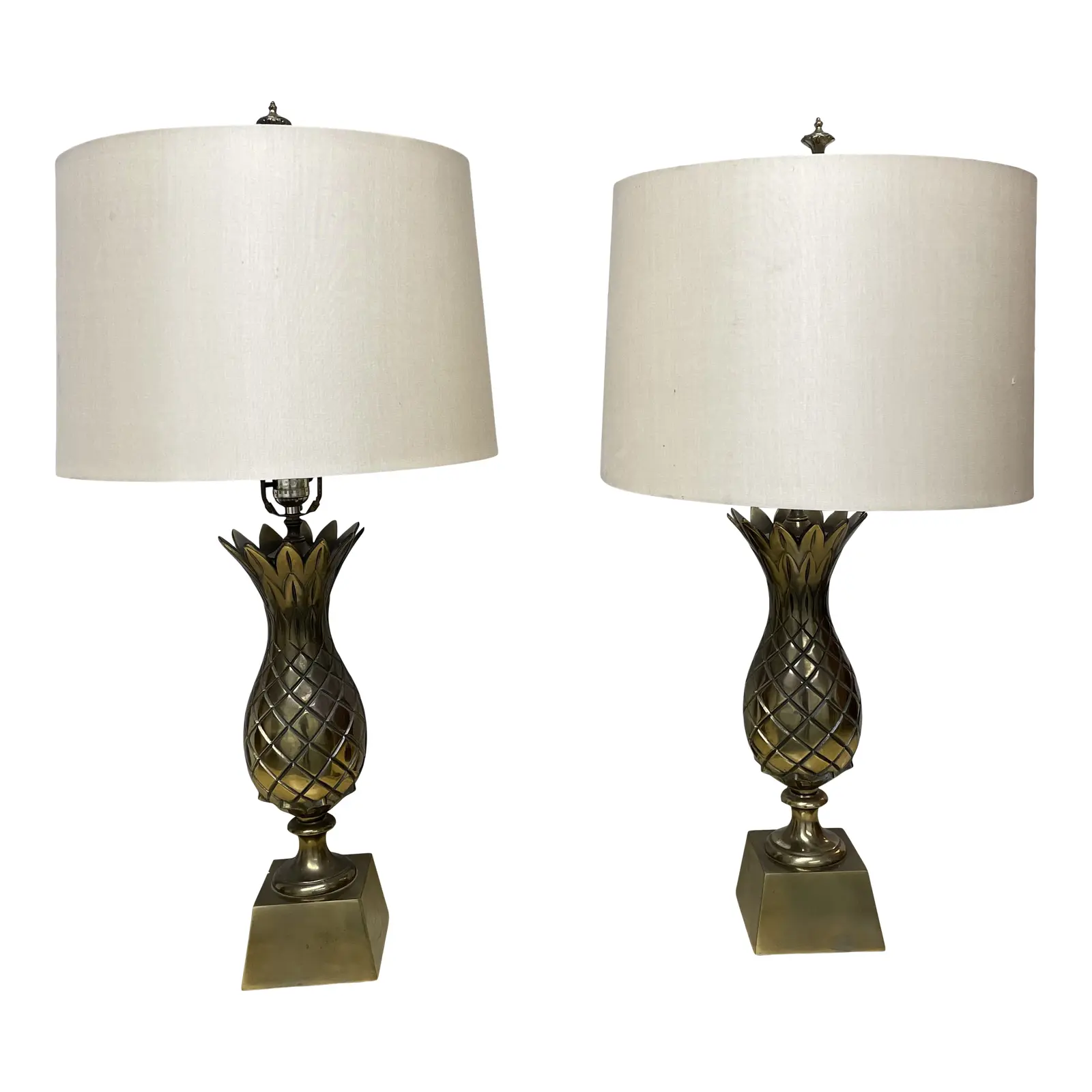 Hollywood Regency Brass Pineapple Lamps - a Pair
