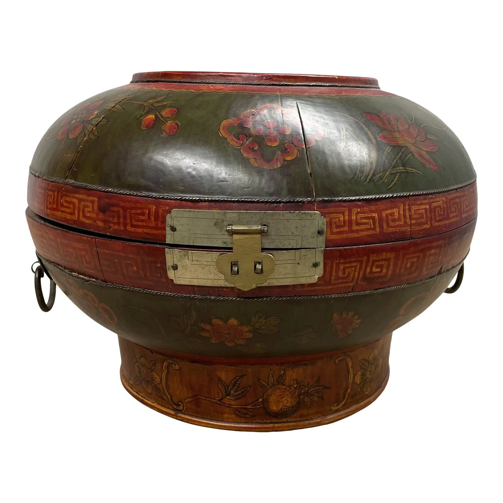 Early 20th Century Asian Style Brass Lidded Bamboo Basket