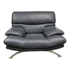 Maxim Italian Navy Leather Lounge Chair. Original Price: $1,100