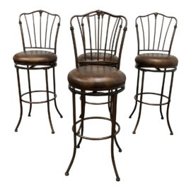 Metal + Faux Leather Swivel Barstools, Set of Four