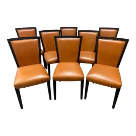 Stone International Wood + Leather Dining Room Chairs, Set of Eight. Original Price: $7,136