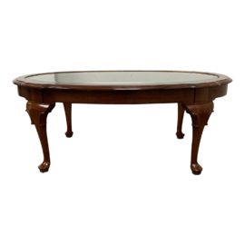Ethan Allen Georgian Court Collection Glass + Cabriole Leg Coffee Table