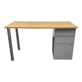 Bisley Filing Cabinet + Maple Melamine Top Desk