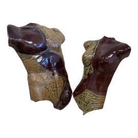 Late 20th Century Female + Male Ceramic Wall Sculptures - a Pair