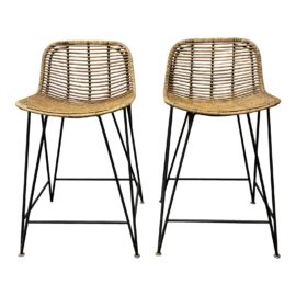 Palecek Hermosa Coastal Beach Metal Frame Rattan Indoor / Outdoor Counter Stools- a Pair. Original Price: $1,556