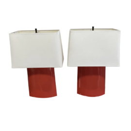 Robert Abbey Victor Red Oval Ceramic Lamp - a Pair. Original Price: $560