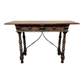 Early 20th Century Turned Wood Console + Metal Detail