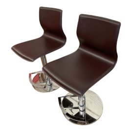 Nuevo Living Weston Brown Leather Piston Stools - a Pair. Original Price: $700