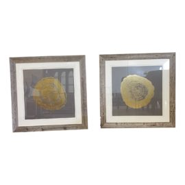 Vision Studios Custom Framed Gold + Grey Tree Ring Screenprints - a Pair