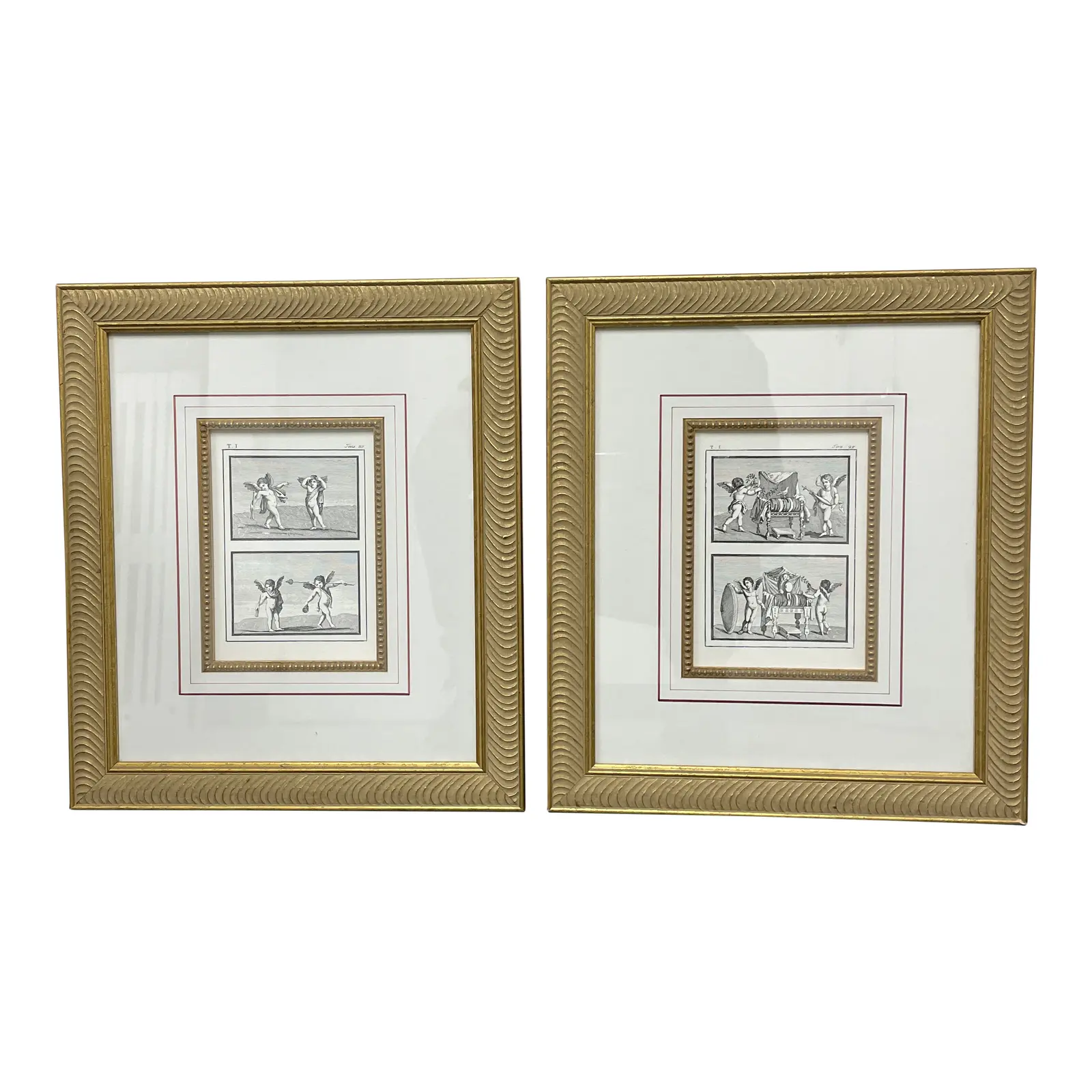 Custom Double Framed Cherub Illustrations - a Pair