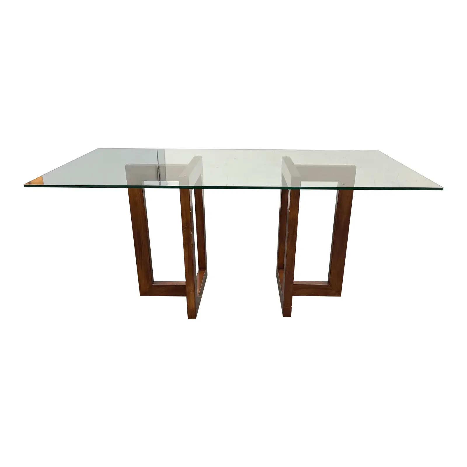 William Sonoma Double Pedestal Wood + Glass Table