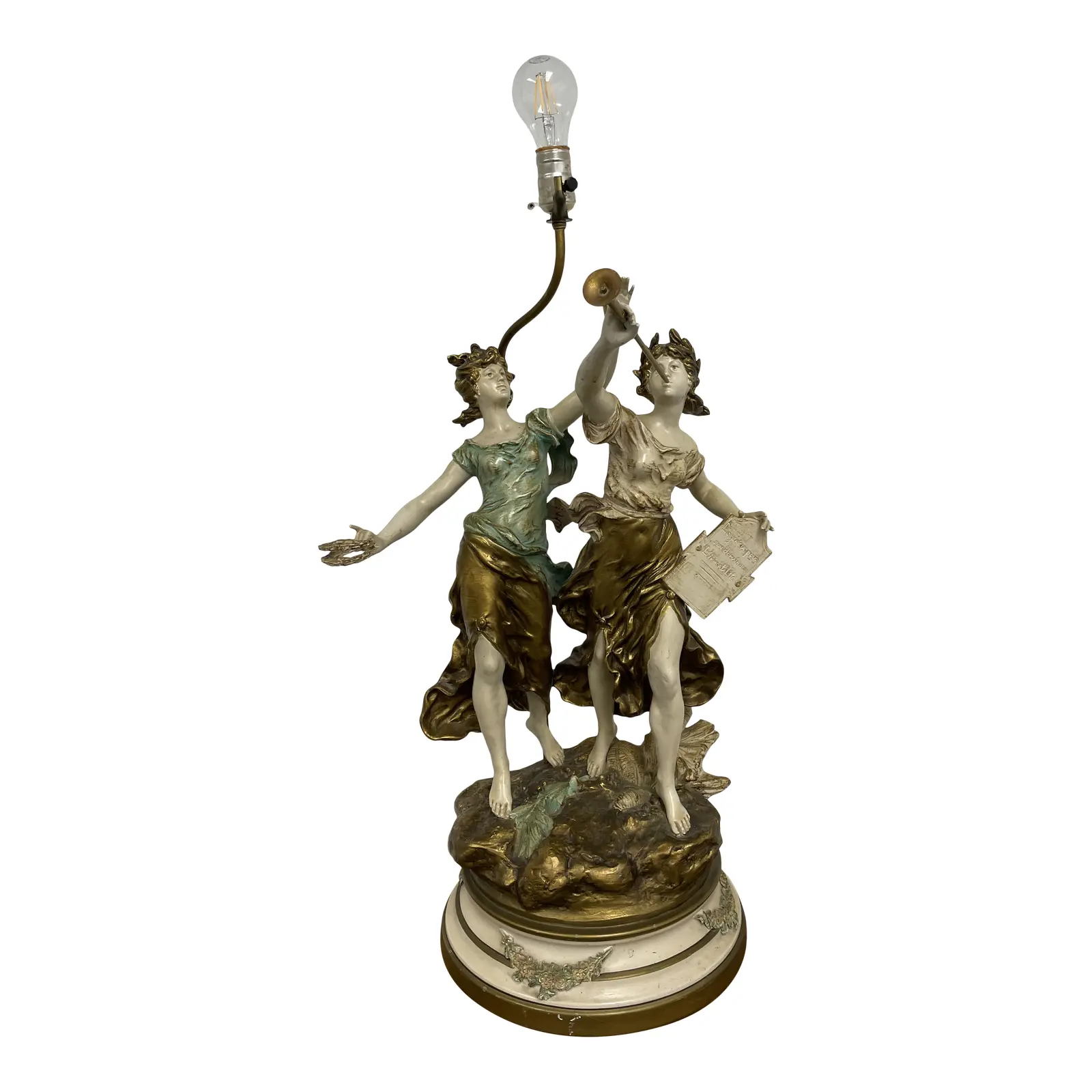 Mid 20th Century Collection Francaise Auguste Moreau Spelter Table Lamp