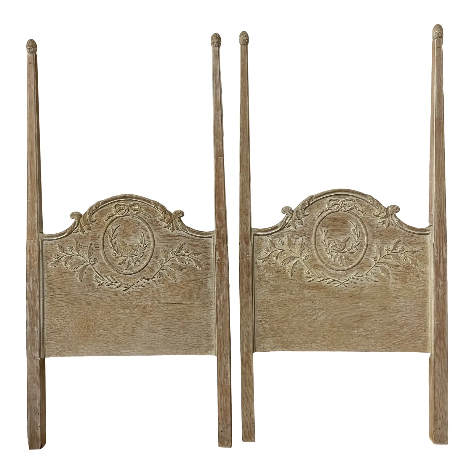 Twin Size Hand Carved French Double Poster Headboards - a Pair