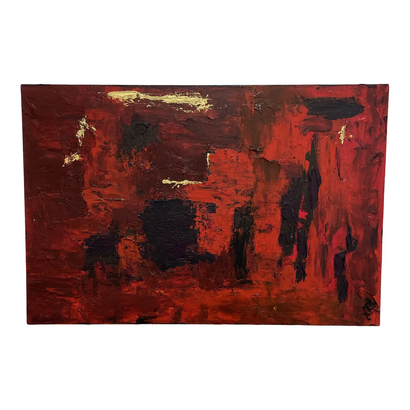Lynne Y. Anderson Original Abstract Acrylic Gold + Red "Blown Up"
