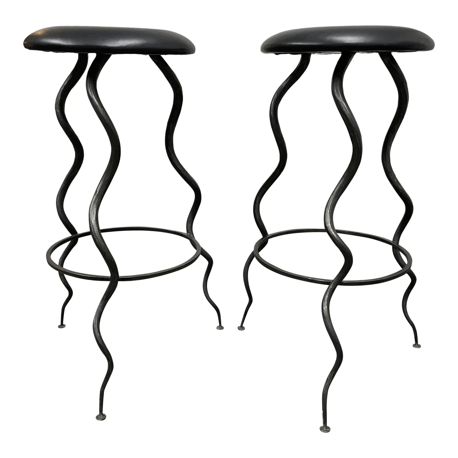 Dennis Proksa Custom Design Iron + Leather Bar Stools - a Pair. Original Price: $1,600