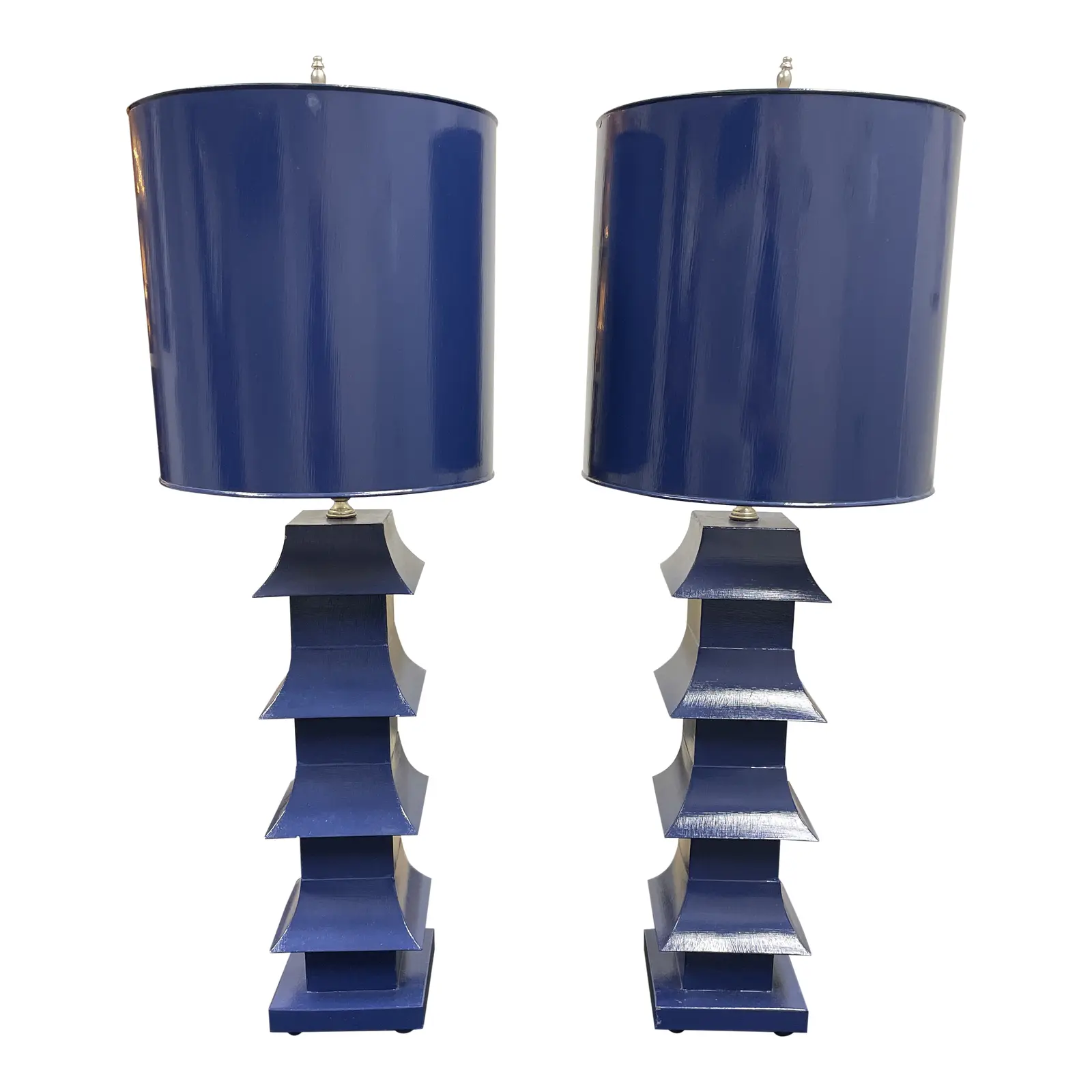 Worlds Away Pagoda Navy Lamps - a Pair. Original Price: $840
