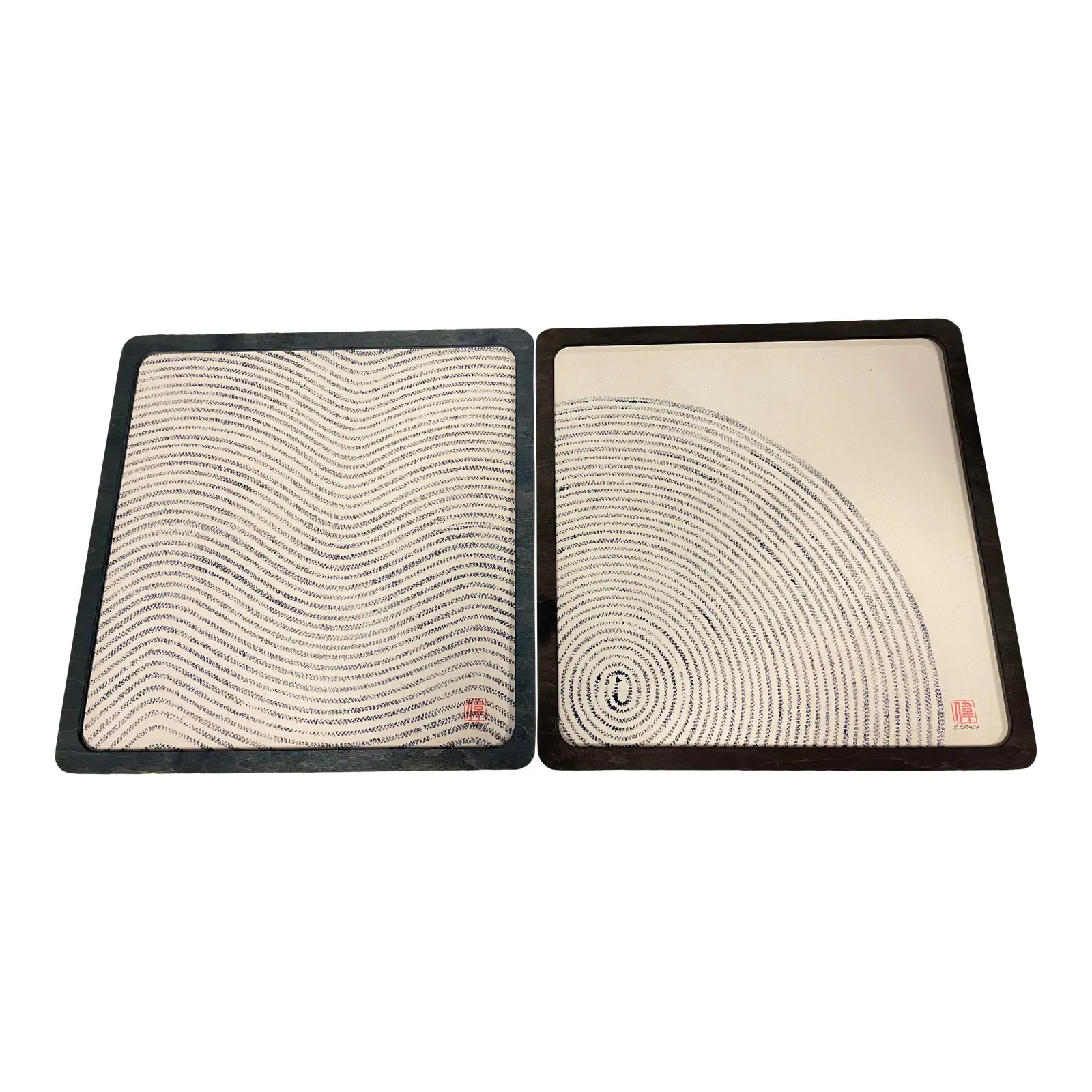 Japanese Ink Screen Print on Fabric, Custom Framed - a Pair