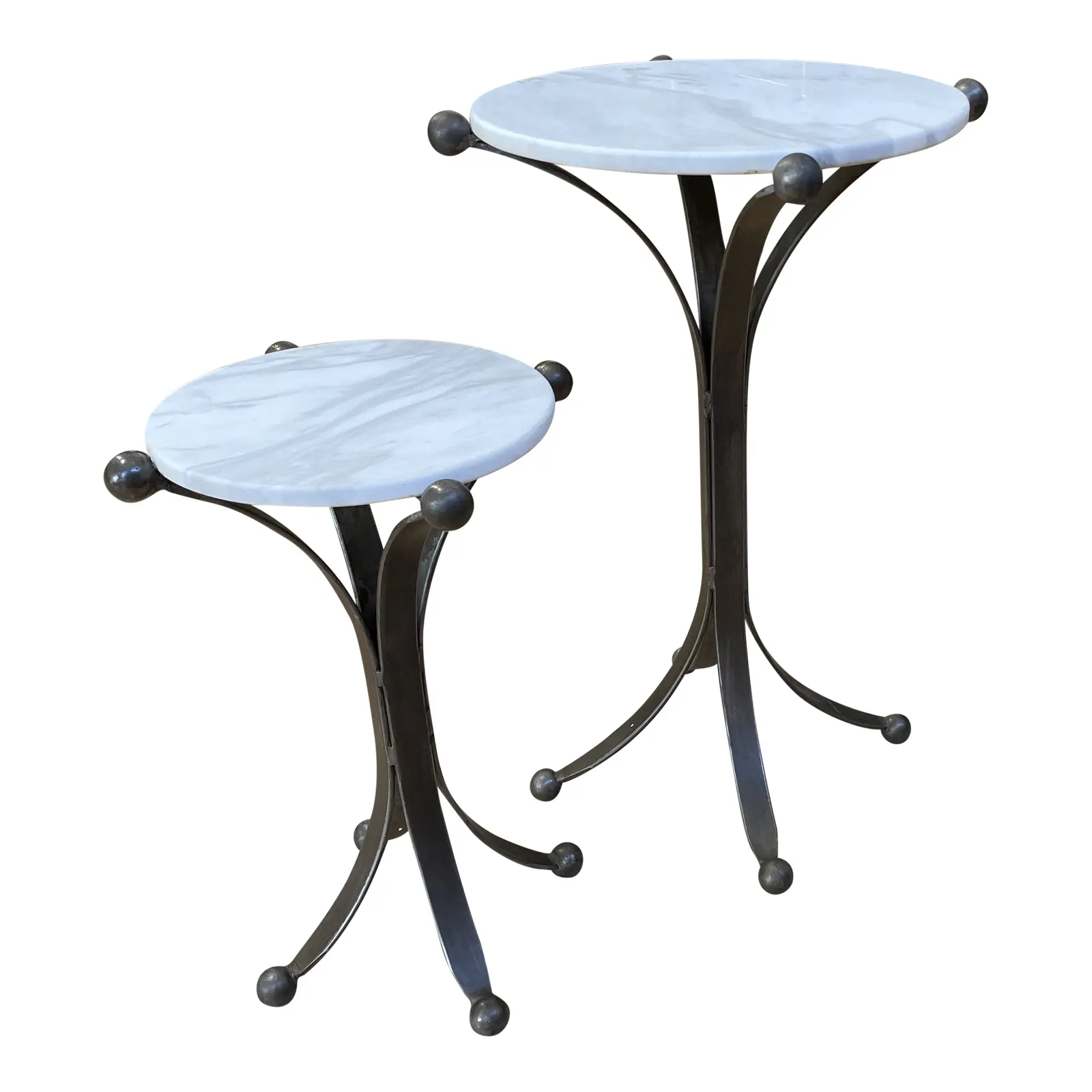 NEW Restoration Hardware Custom Design Jack Marble + Iron Side Tables - a Set. Original Price: $675
