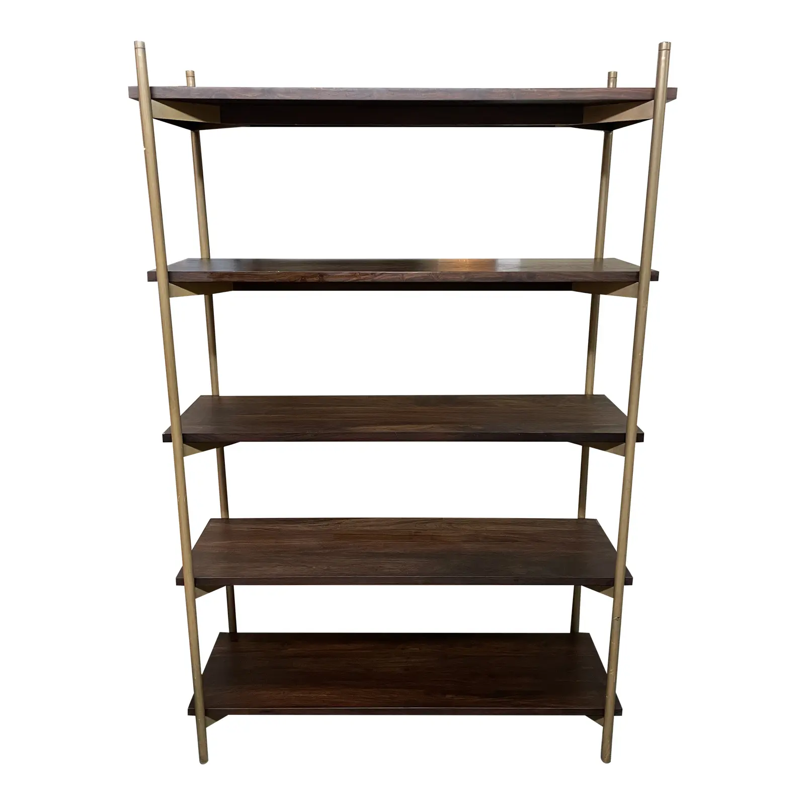Contemporary Brass Finished + Walnut Bookcase