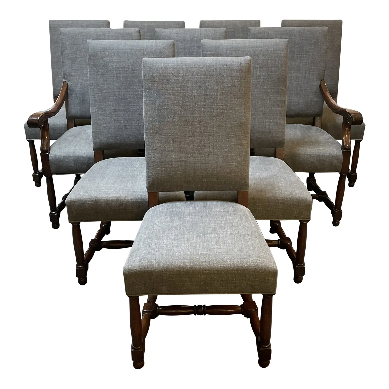Custom Design Fabric + Wood Chairs - Set of 10. Original Price: $13,000