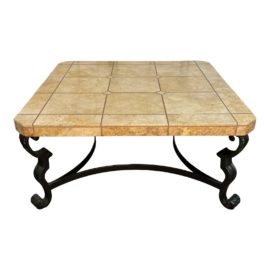 Custom Travertine Tile + Iron Cocktail Table Outdoor/Indoor
