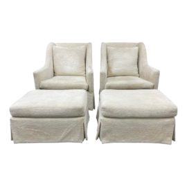 Michael Taylor Mark's Lounge Chairs + Ottomans on Castors - a Pair. Original Price: $14,972