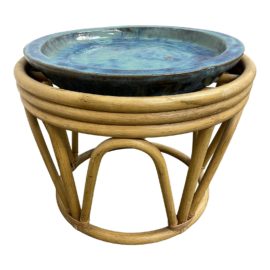 Late 20th Century Rattan & Ceramic Dish