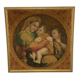 Mid 20th Century Original Framed Painting of Mother & Child on Canvas