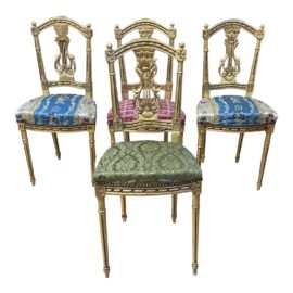 Bridge Props Ny Vintage Gold Gilt Side Chair With Lyre Back - Set of Four