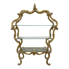 Early 20th Century French Rococo Gold Gilt Etagere + Glass Shelves