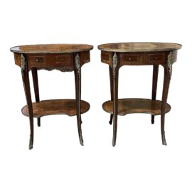 Mid 20th Century French Louis XVI Brass Rail Inalid Side Tables - a Pair