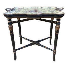 Mid 20th Century Asian Influenced Porcelain Tea Tray Table