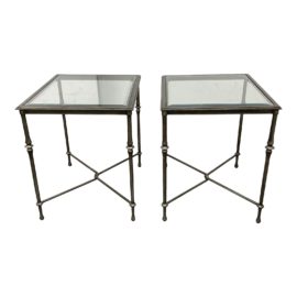 Late 20th Century Bernhardt Contemporary Glass + Iron Side Tables - a Pair