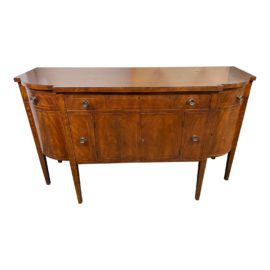 Mid 20th Century Mahogany Bow Front Marquetry Sideboard Server. Original Price: $3,000