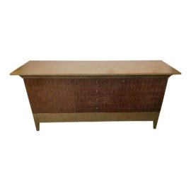 Early 21st Century Woven Cocoa Leaf + Brass Finish Credenza