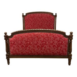 Full Size Early 20th Century Carved + Upholstered Bed Frame. Original Price: $2,400