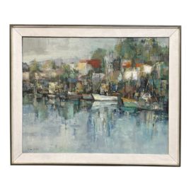 Mid 20th Century Jean Kalisch "Waterfront" Original Oil Painting