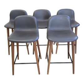 Design Within Reach Omar De Biaggio Bracco Walnut + Leather Counter Stools - Set of Five. Original Price: $3,975