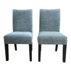 Custom Designed Gray Teal Brushed Velvet Upholstered Side Chairs - a Pair