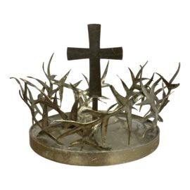Late 20th Century Latin Catholic Church Brass Crown + Cross Decorative