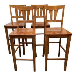 Early 21st Century Traditional Solid Wood Barstools - Set of Four