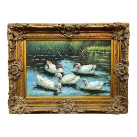 Alexander Koester Style Vintage Gilt Framed "Pond" Giclee Painting
