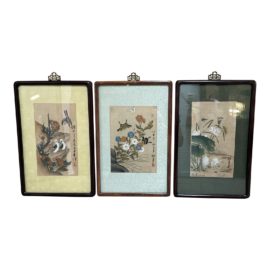 Mid 20th Century Original Japanese Paintings, Set of Three