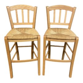 Rush Seat Counter Stools- a Pair