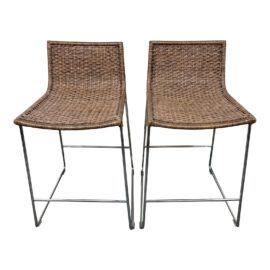 McGuire Furniture Sling Woven Counter Top Stools, a Pair. Original Price: $1,999