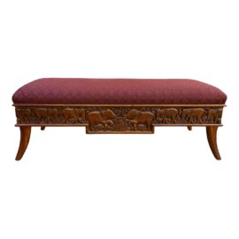 Late 20th Century Indonesian Elephant Carvings Upholstered Bench