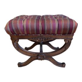 Bernhardt Striped Burgundy + Orange Flair Collection Ottoman